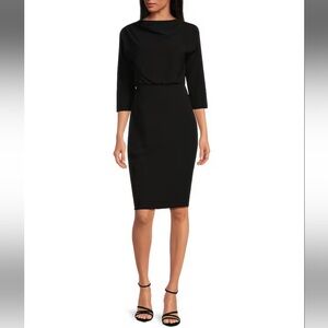 Belle by Badgley Mischka draped boat neck 3/4 sleeves black Dress size 2